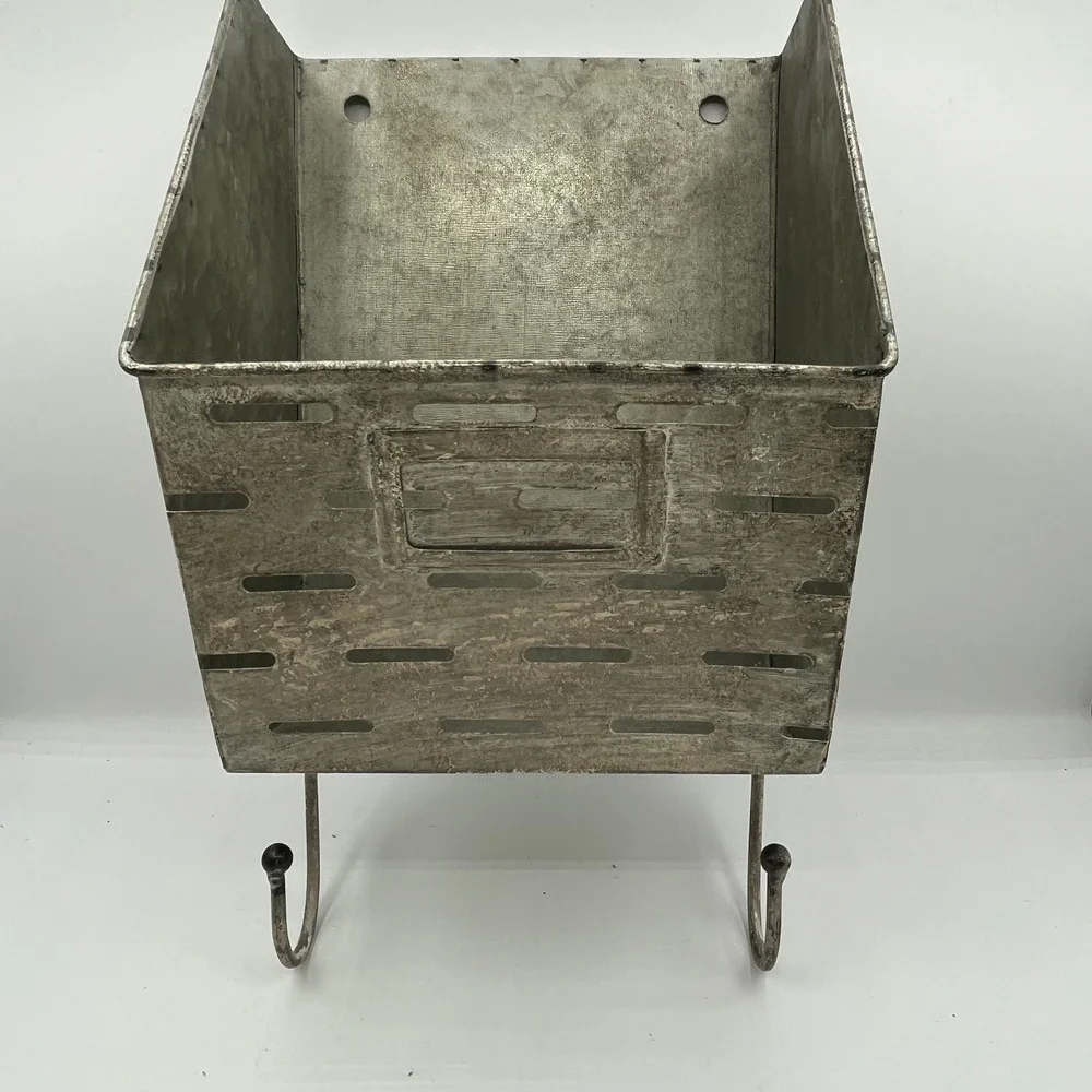 Galvanized Metal Wall‎ Organizer Mail Bin with 2 Hooks Industrial Farmhouse Gray
